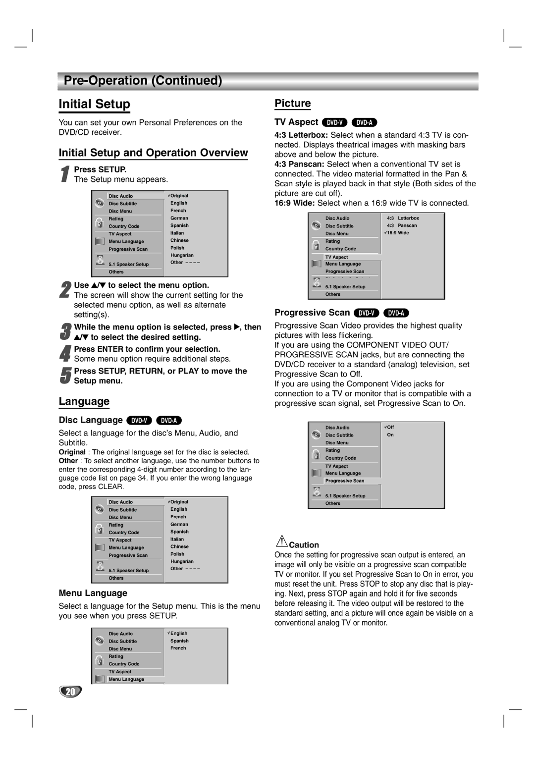 LG Electronics HTW316 owner manual Pre-Operation Initial Setup, Initial Setup and Operation Overview, Picture 