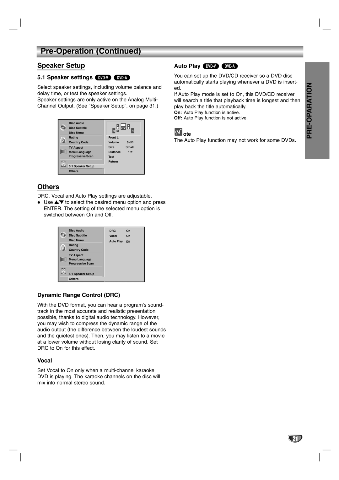 LG Electronics HTW316 owner manual Pre-Operation, Speaker Setup, Others 