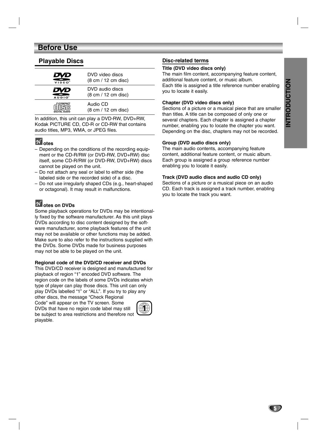 LG Electronics HTW316 owner manual Before Use, Playable Discs, Disc-related terms 