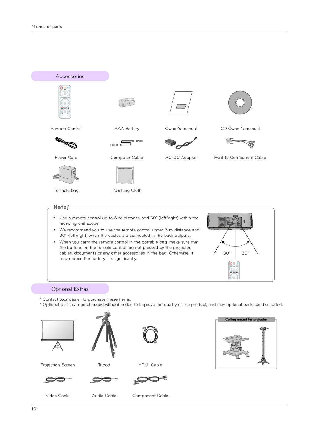 LG Electronics HX301G, HX300G owner manual Accessories, Optional Extras 