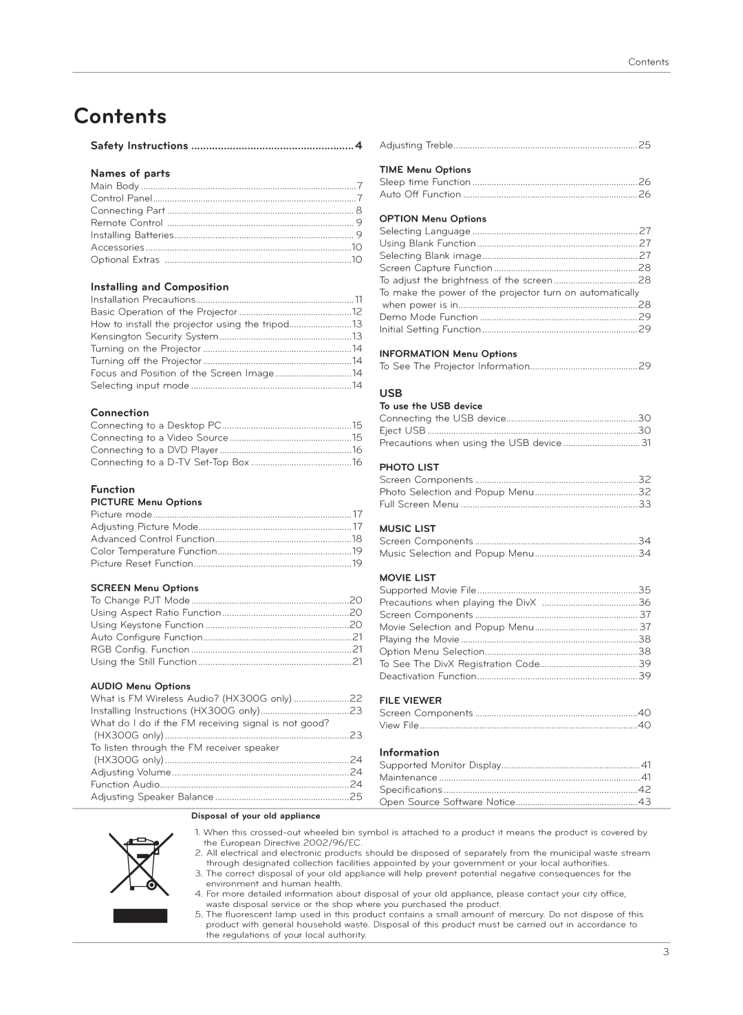 LG Electronics HX300G, HX301G owner manual Contents 