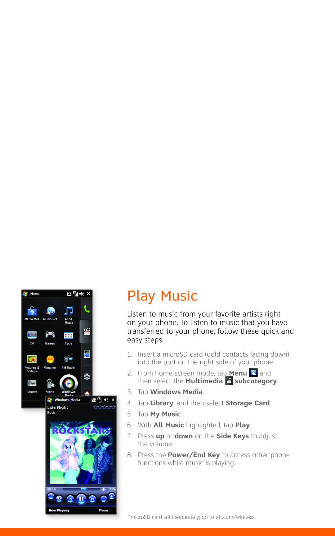 LG Electronics Incite quick start Play Music, Tap Windows Media, Tap My Music 
