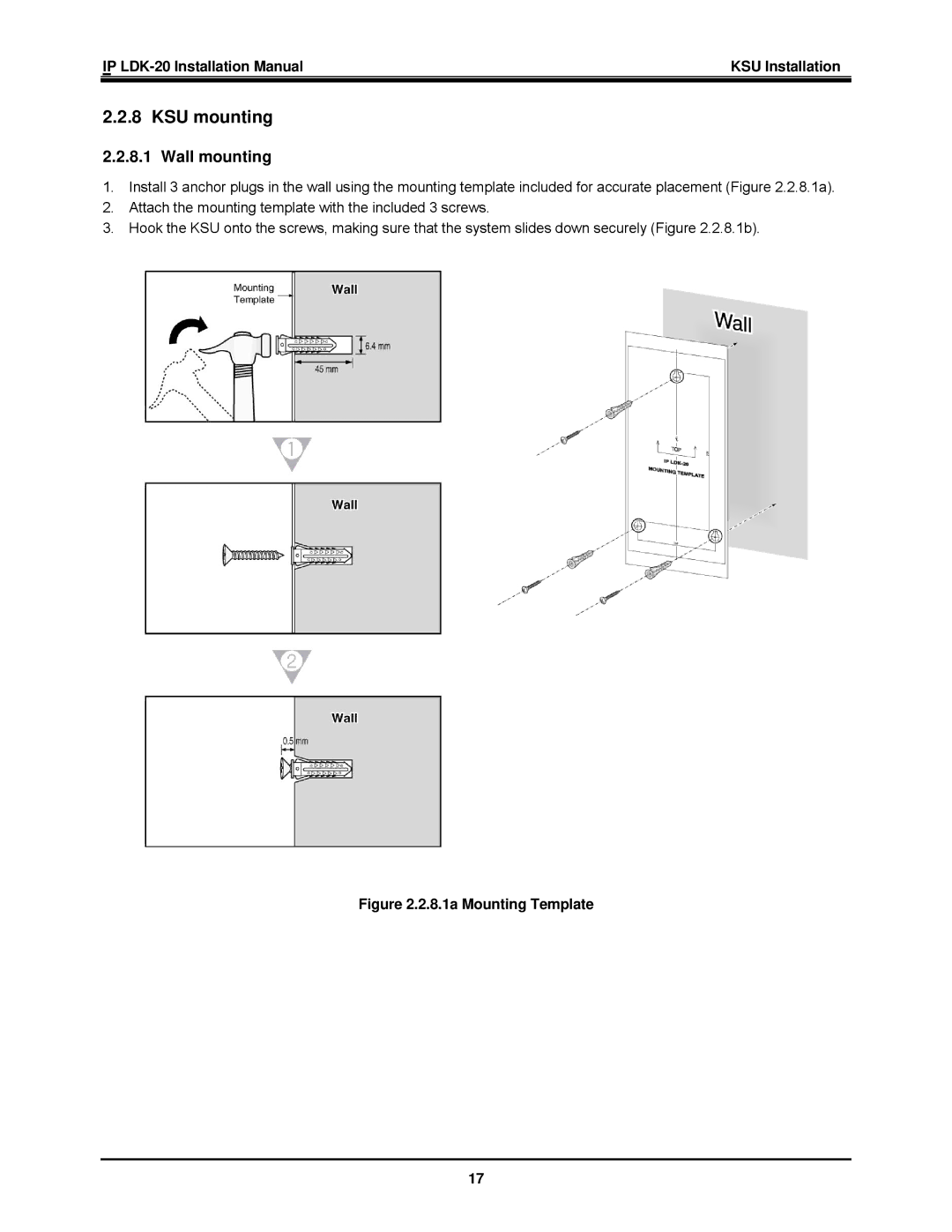 LG Electronics IP LDK-20 installation manual KSU mounting, Wall mounting 