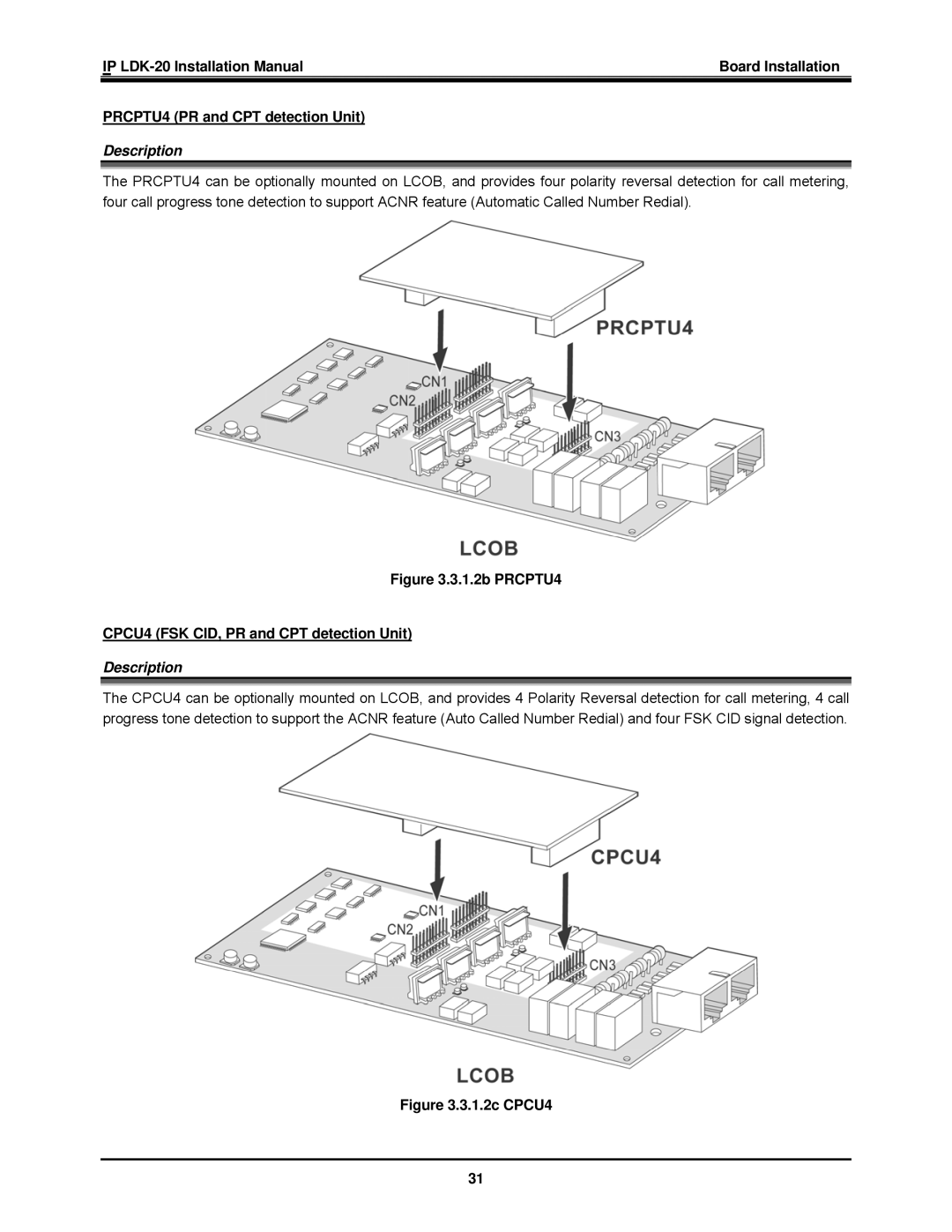 LG Electronics IP LDK-20 installation manual 1.2b PRCPTU4 CPCU4 FSK CID, PR and CPT detection Unit 