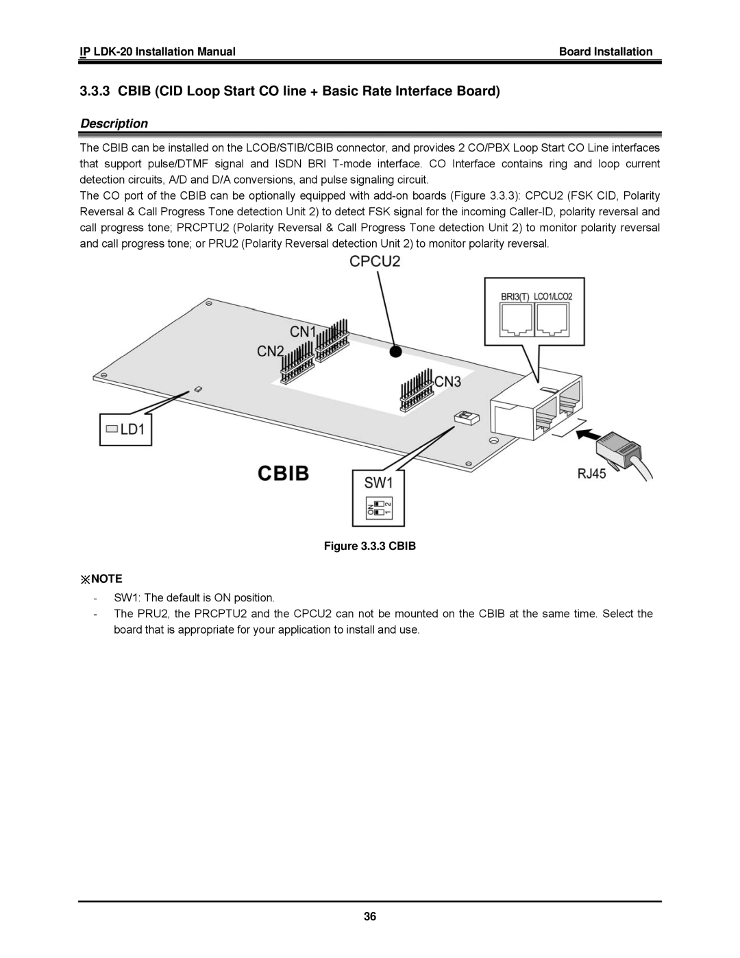 LG Electronics IP LDK-20 installation manual Cbib CID Loop Start CO line + Basic Rate Interface Board 