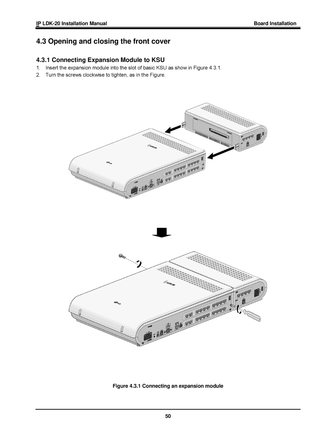 LG Electronics IP LDK-20 installation manual Connecting Expansion Module to KSU, Connecting an expansion module 