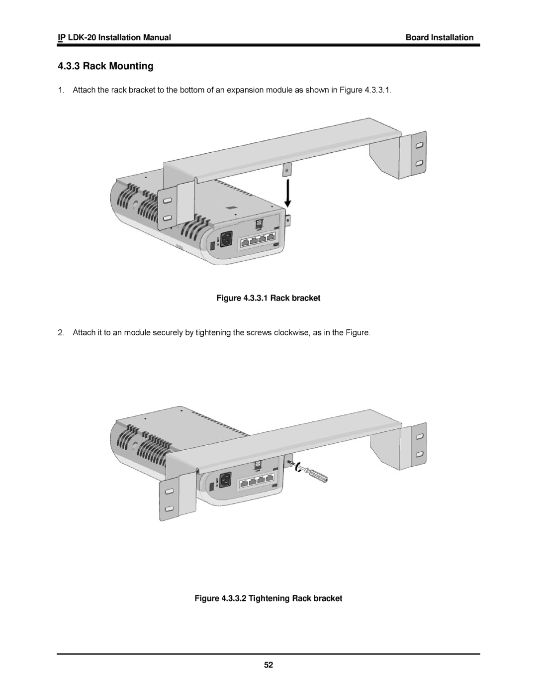 LG Electronics IP LDK-20 installation manual Rack Mounting, Rack bracket 