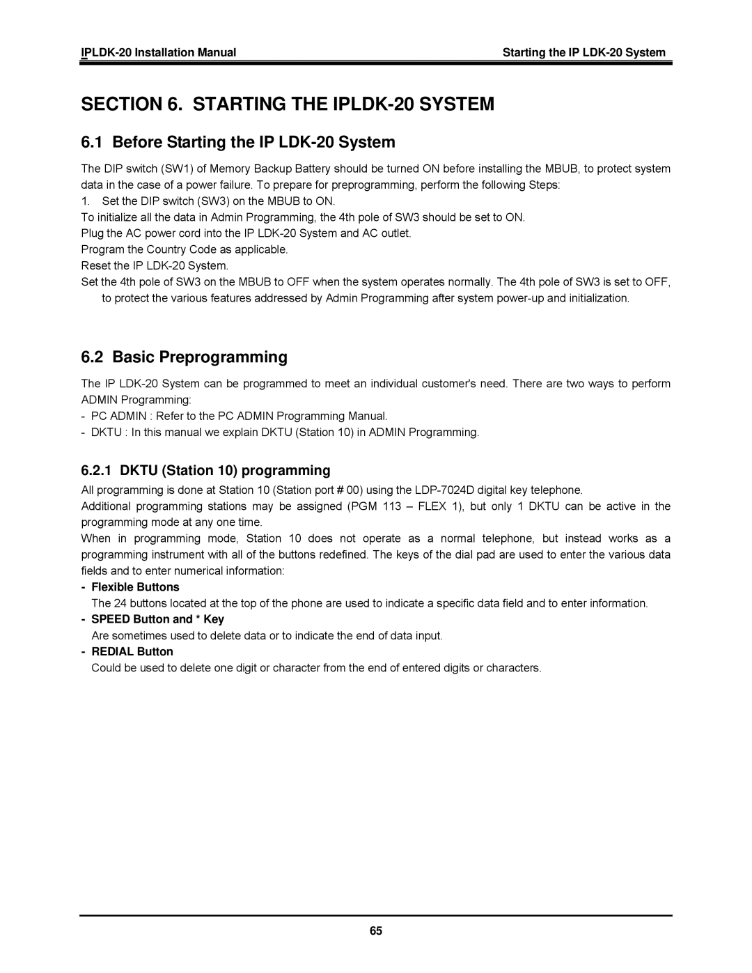 LG Electronics Before Starting the IP LDK-20 System, Basic Preprogramming, Dktu Station 10 programming 