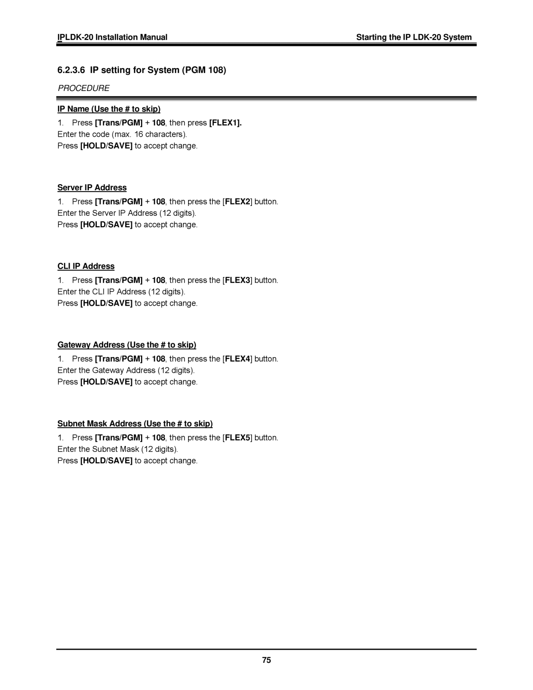 LG Electronics IP LDK-20 installation manual IP setting for System PGM 