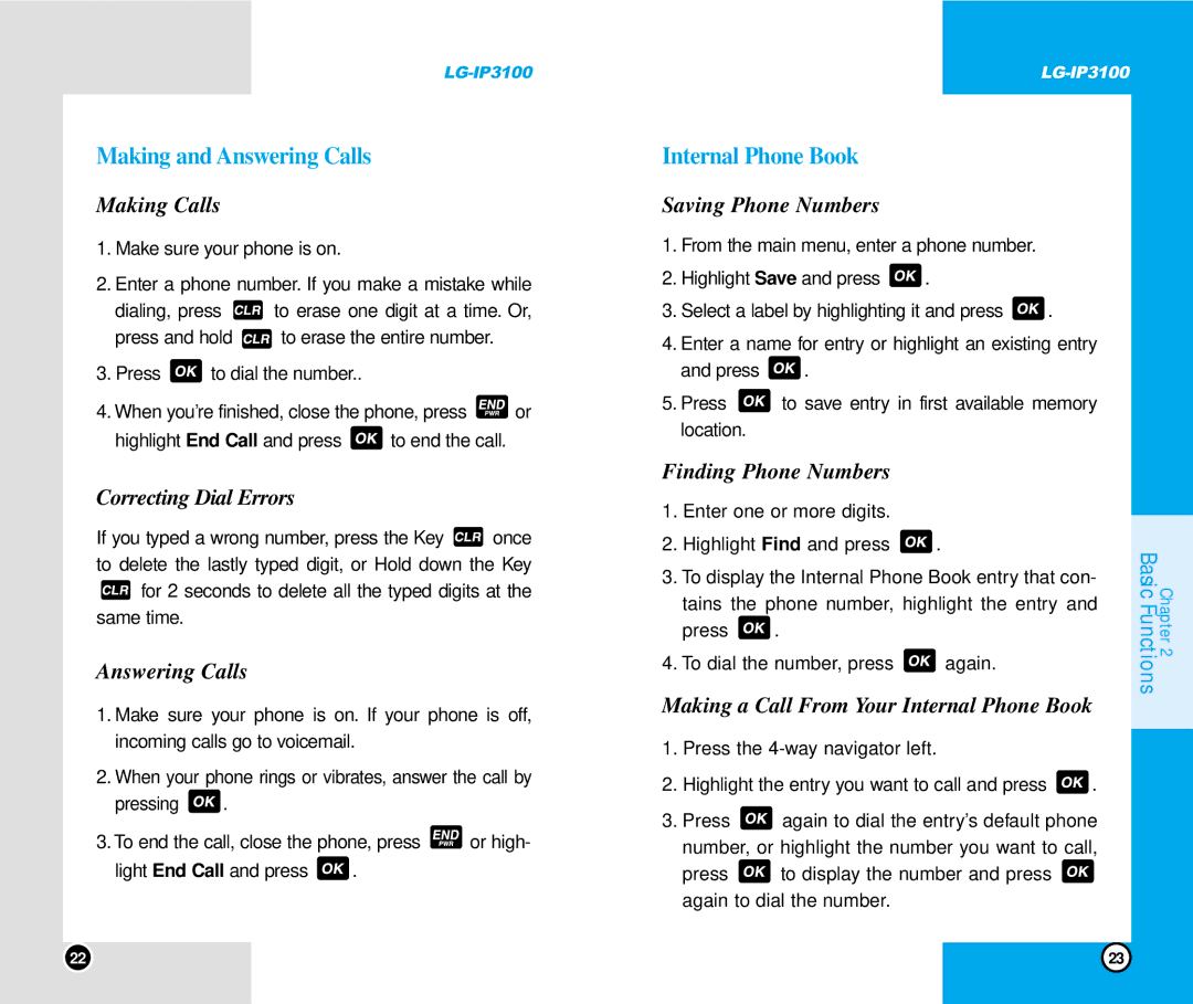 LG Electronics IP3100 manual Making and Answering Calls, Internal Phone Book 