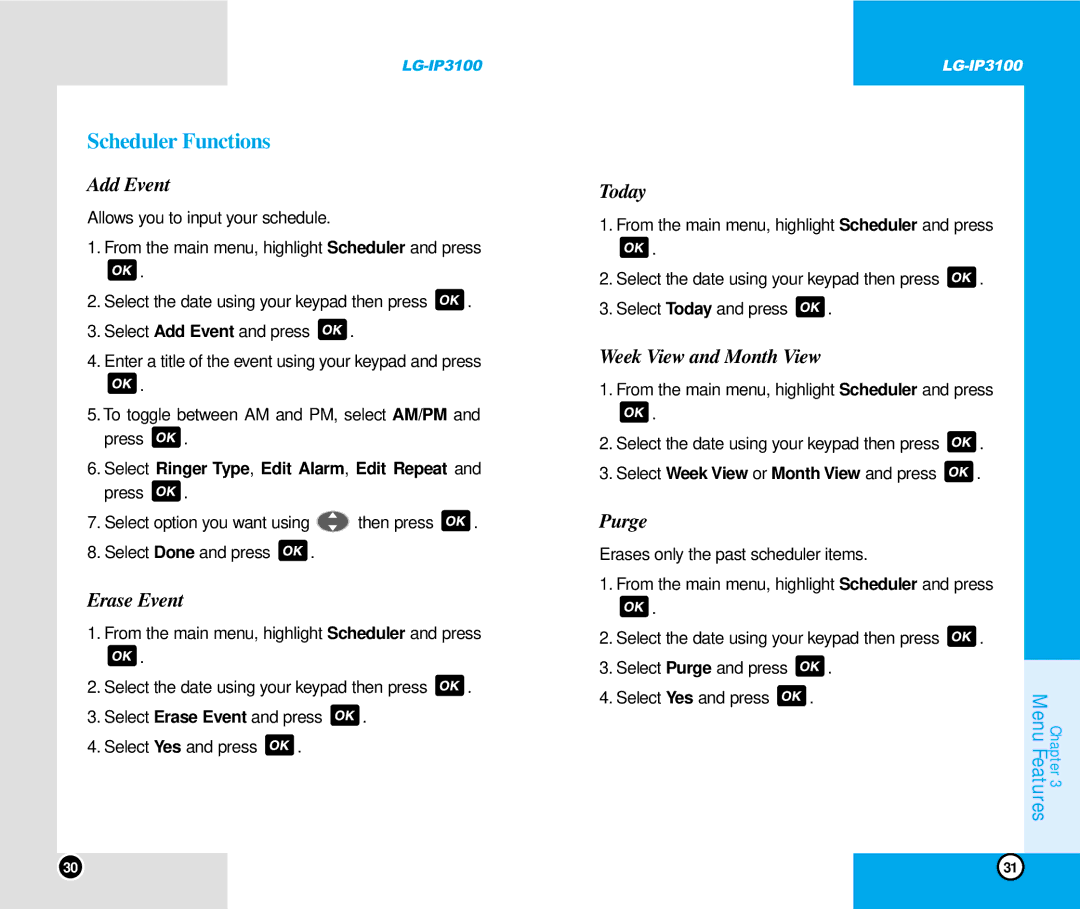 LG Electronics IP3100 manual Scheduler Functions 