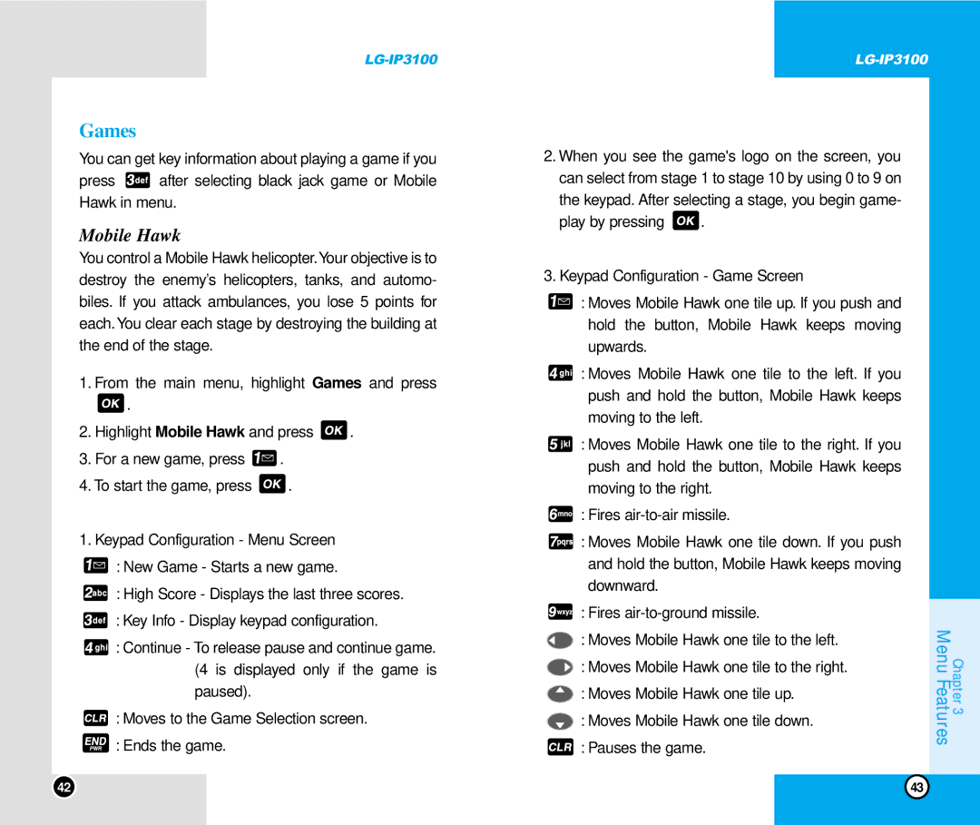 LG Electronics IP3100 manual Games, Mobile Hawk 