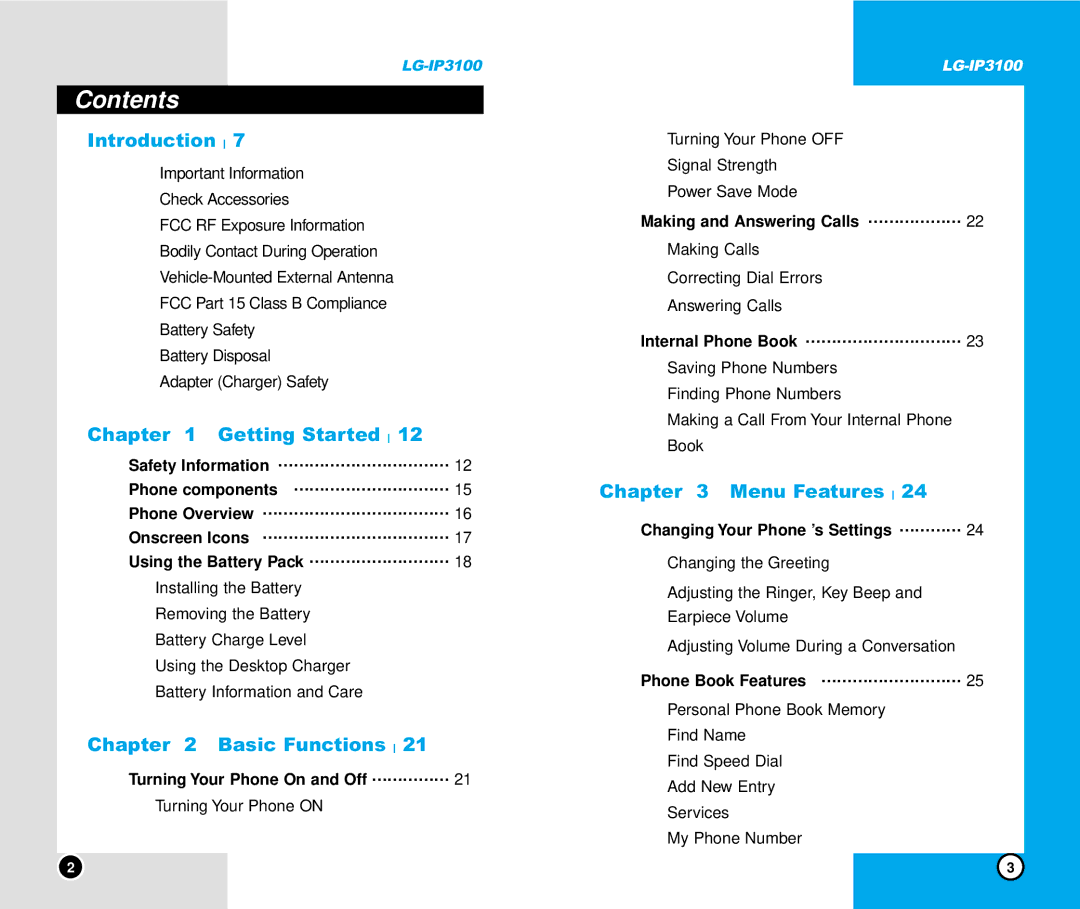 LG Electronics IP3100 manual Contents 