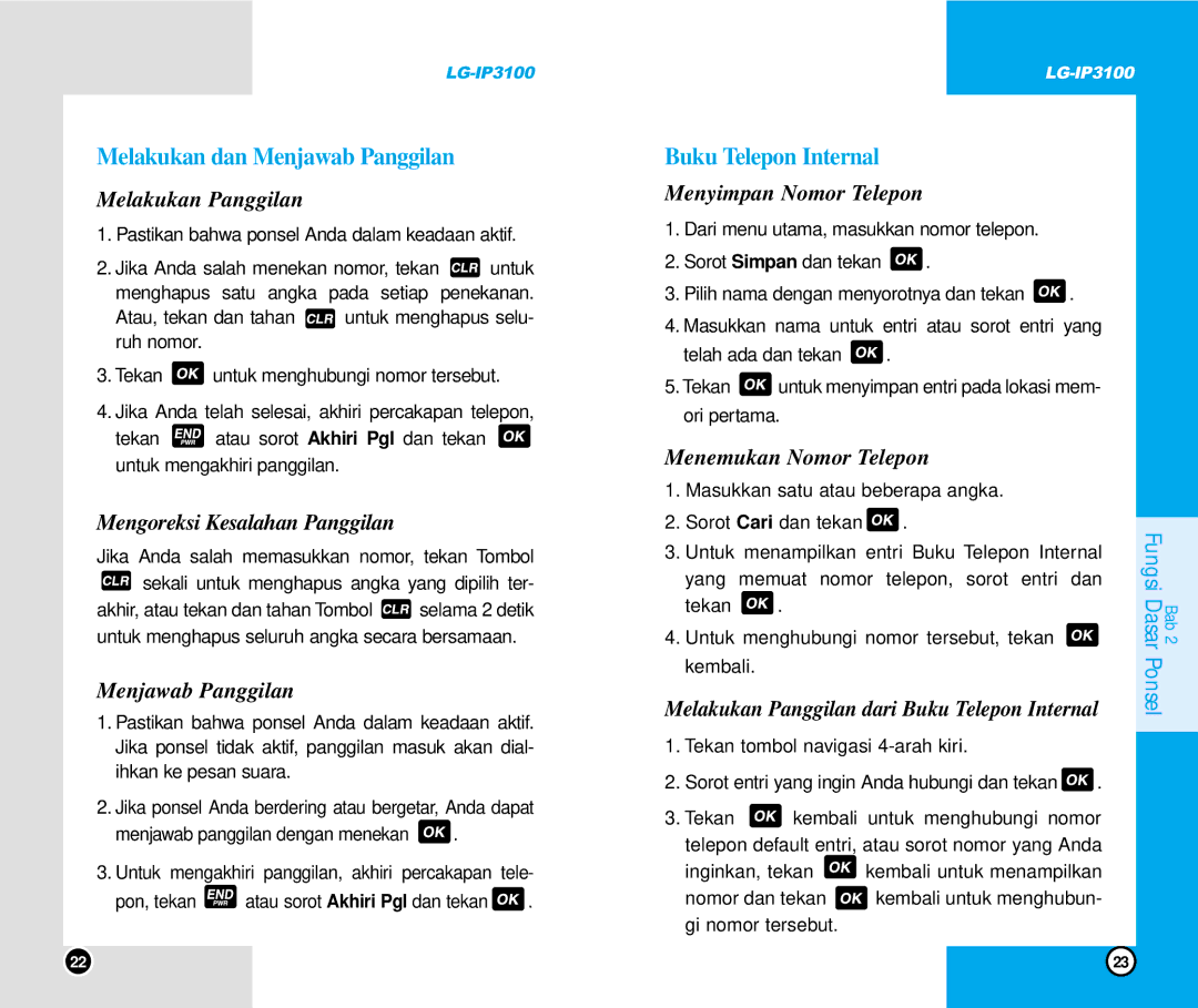 LG Electronics IP3100 manual Melakukan dan Menjawab Panggilan, Buku Telepon Internal 