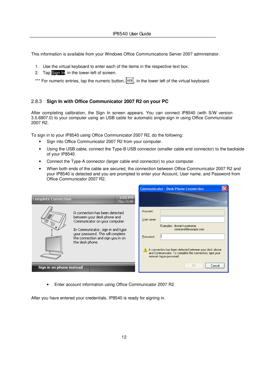 LG Electronics IP8540 manual Sign In with Office Communicator 2007 R2 on your PC 