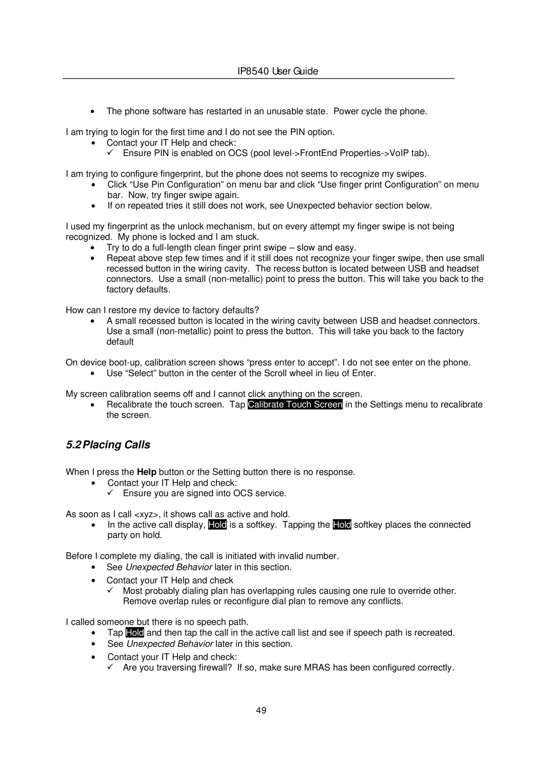 LG Electronics IP8540 manual Placing Calls 