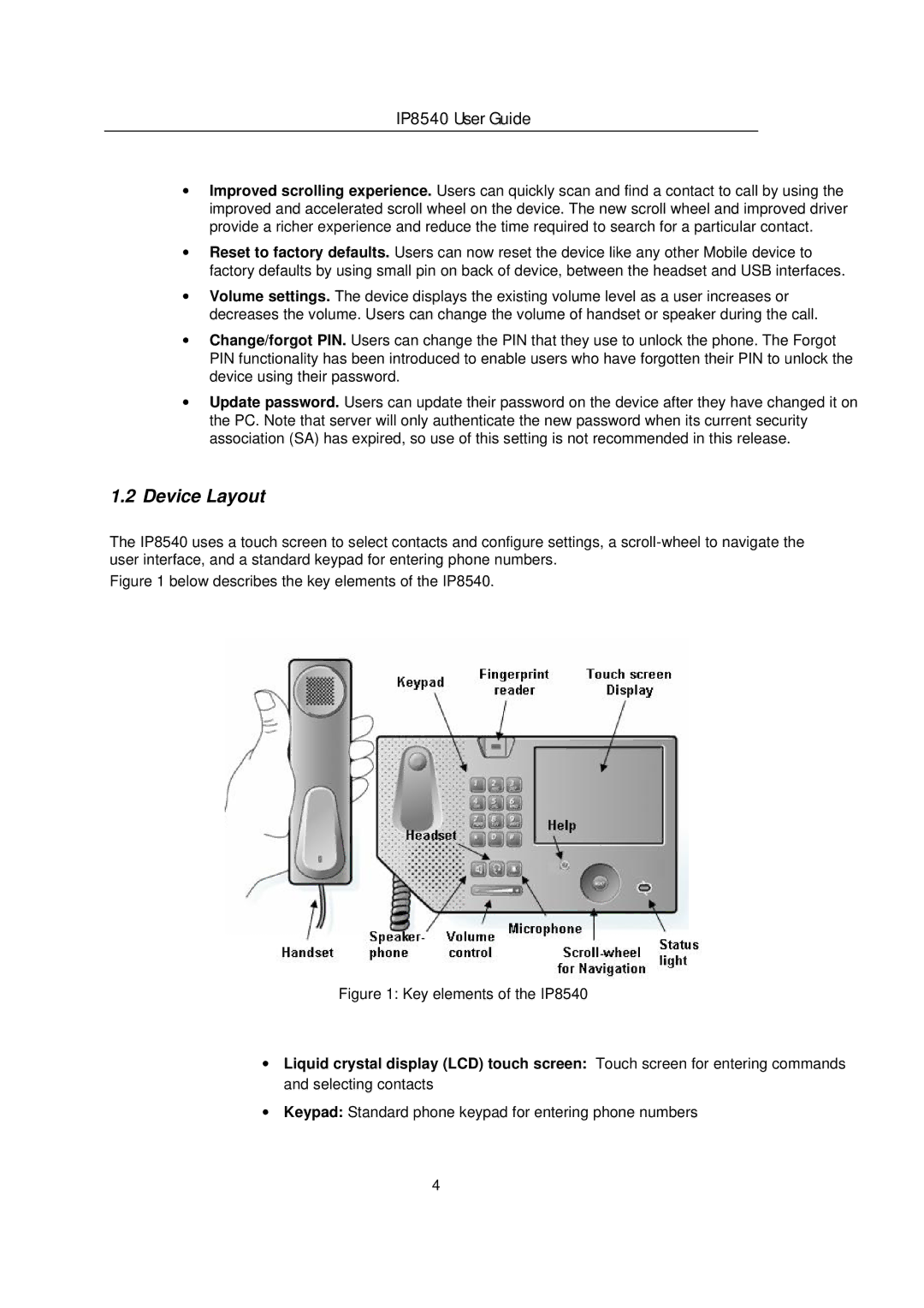 LG Electronics manual Device Layout, Below describes the key elements of the IP8540 