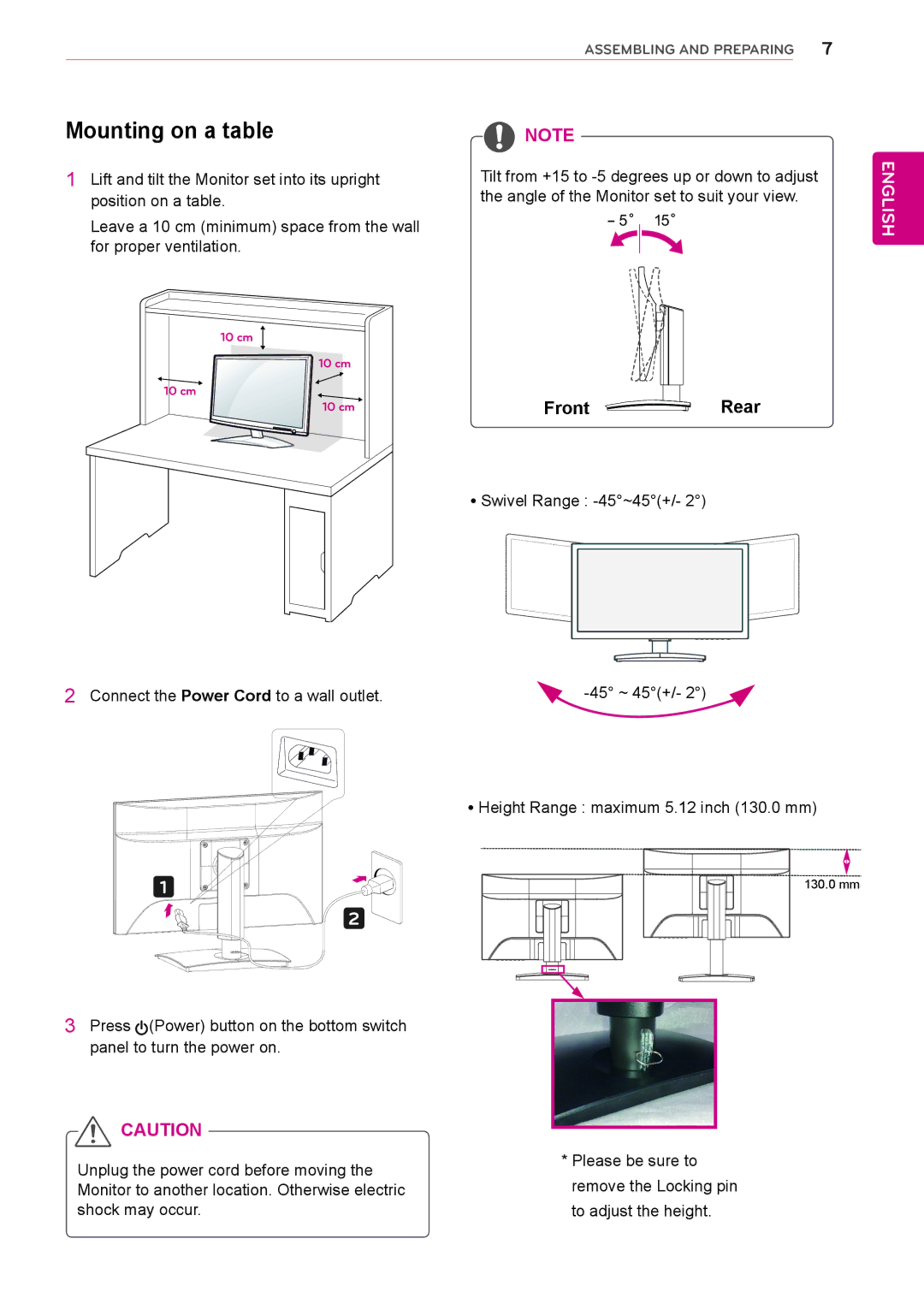 LG Electronics IPS235P, IPS225P owner manual Mounting on a table 