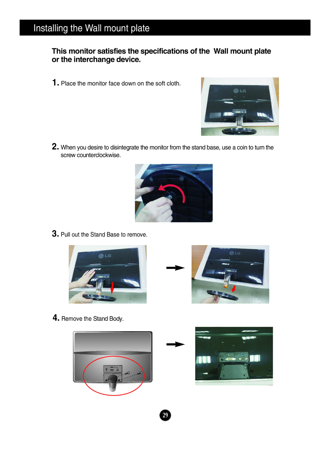 LG Electronics IPS226V, IPS236V owner manual Installing the Wall mount plate 