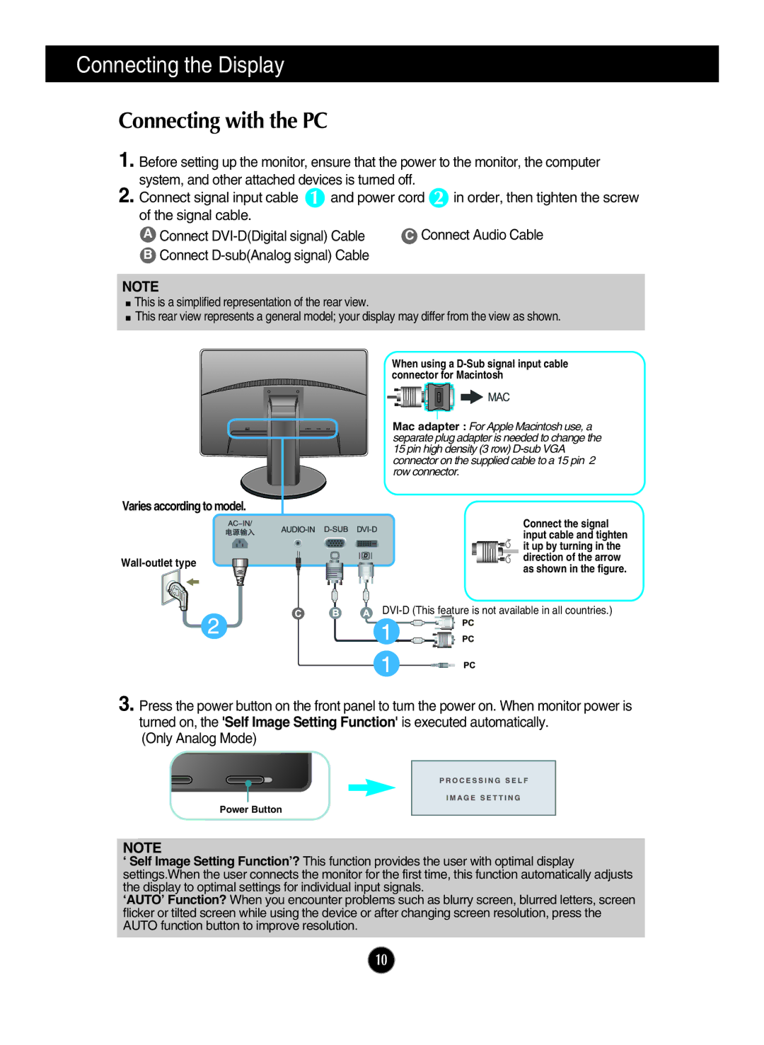 LG Electronics ips231p owner manual Connecting with the PC, Varies according to model 