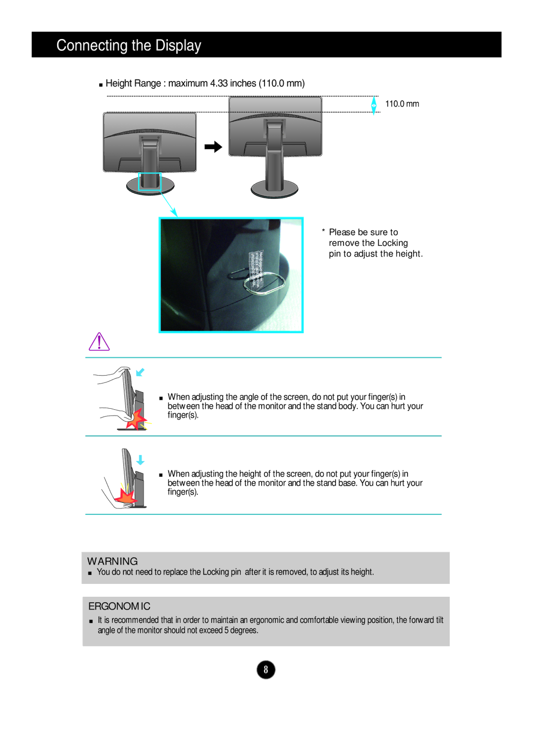 LG Electronics ips231p owner manual Ergonomic 