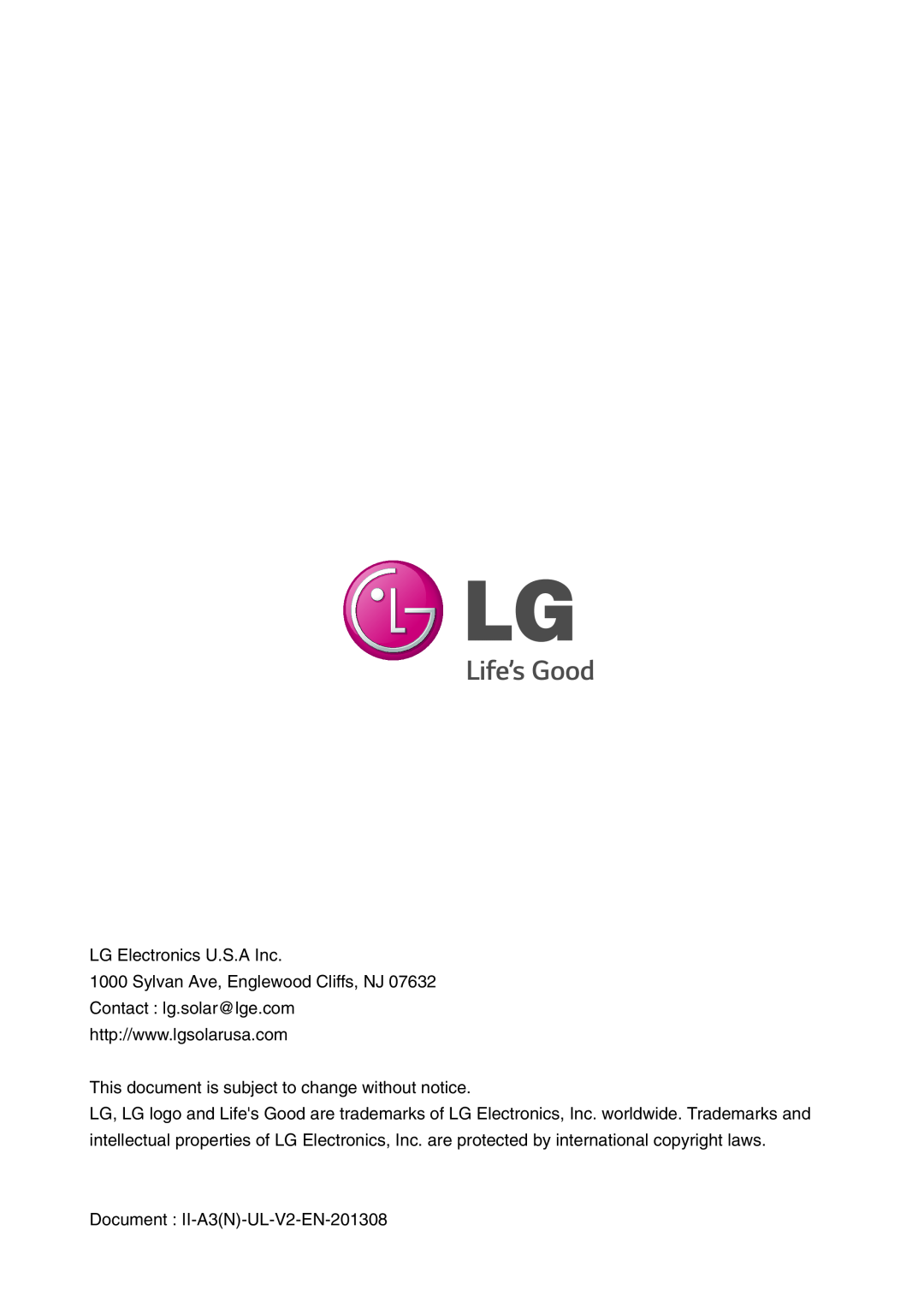 LG Electronics K)-B3, K)-A3, LGXXXN1C(W LG Electronics U.S.A Inc, This document is subject to change without notice 