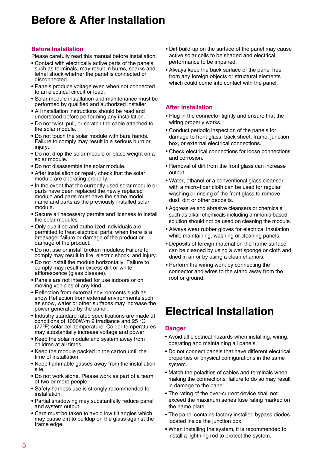 LG Electronics K)-A3, K)-B3, LGXXXN1C(W Before & After Installation, Electrical Installation, Before Installation, Danger 