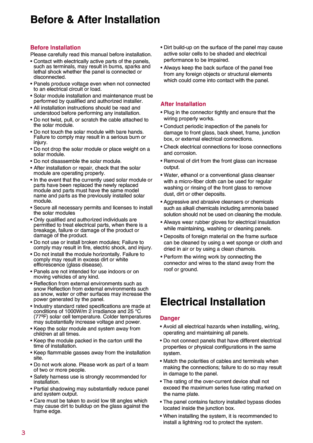 LG Electronics K)-G3, LGXXXS1C(W Before & After Installation, Electrical Installation, Before Installation, Danger 