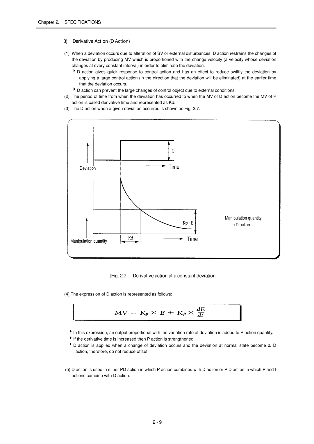 LG Electronics K4F-PIDA, K7F-PIDA Specifications Derivative Action D Action, Derivative action at a constant deviation 