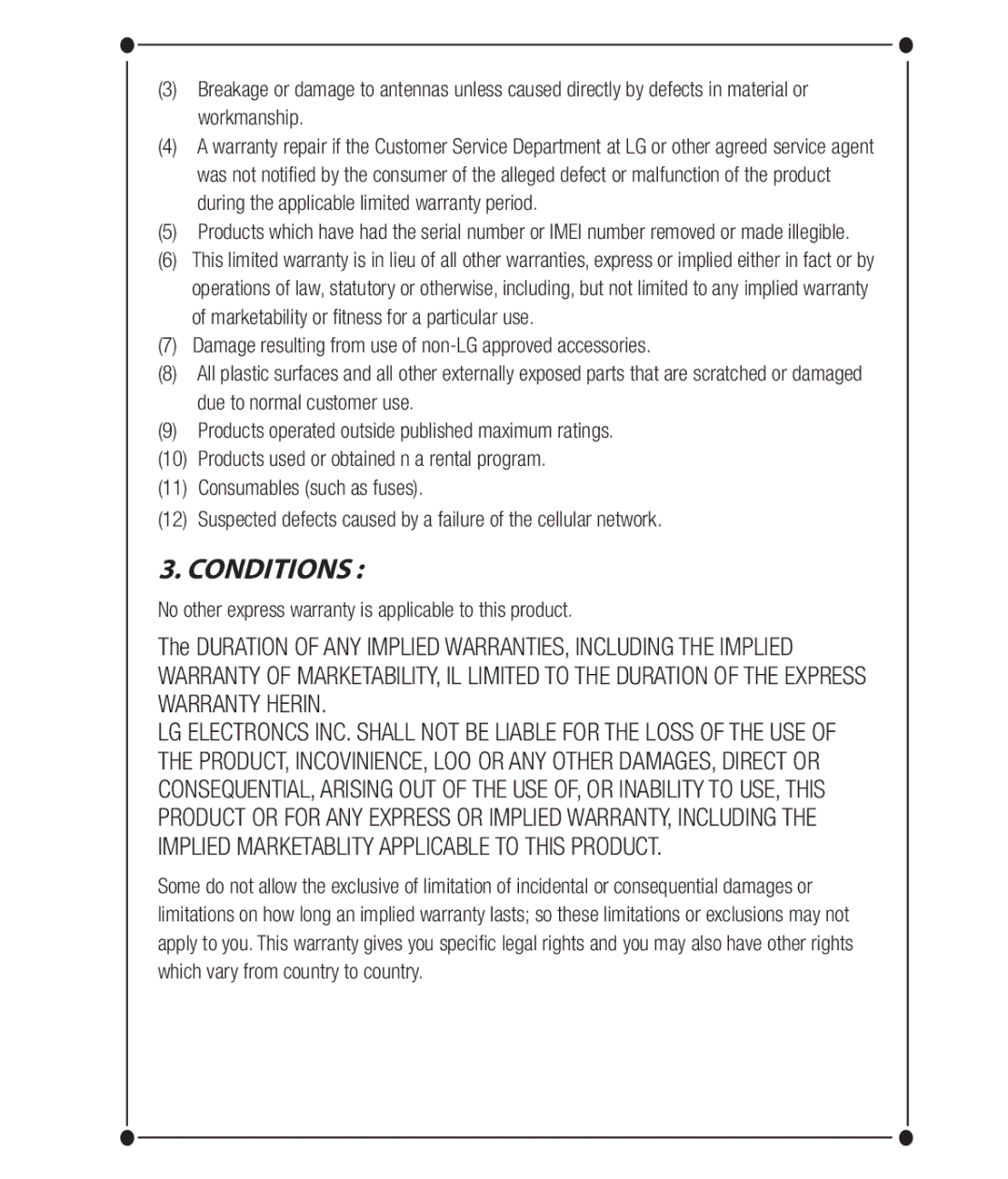 LG Electronics KC910 manual Conditions 