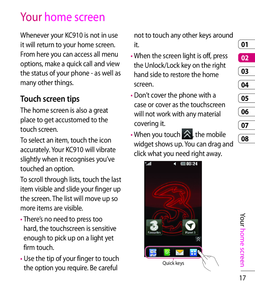 LG Electronics KC910 manual Your home screen, Touch screen tips 
