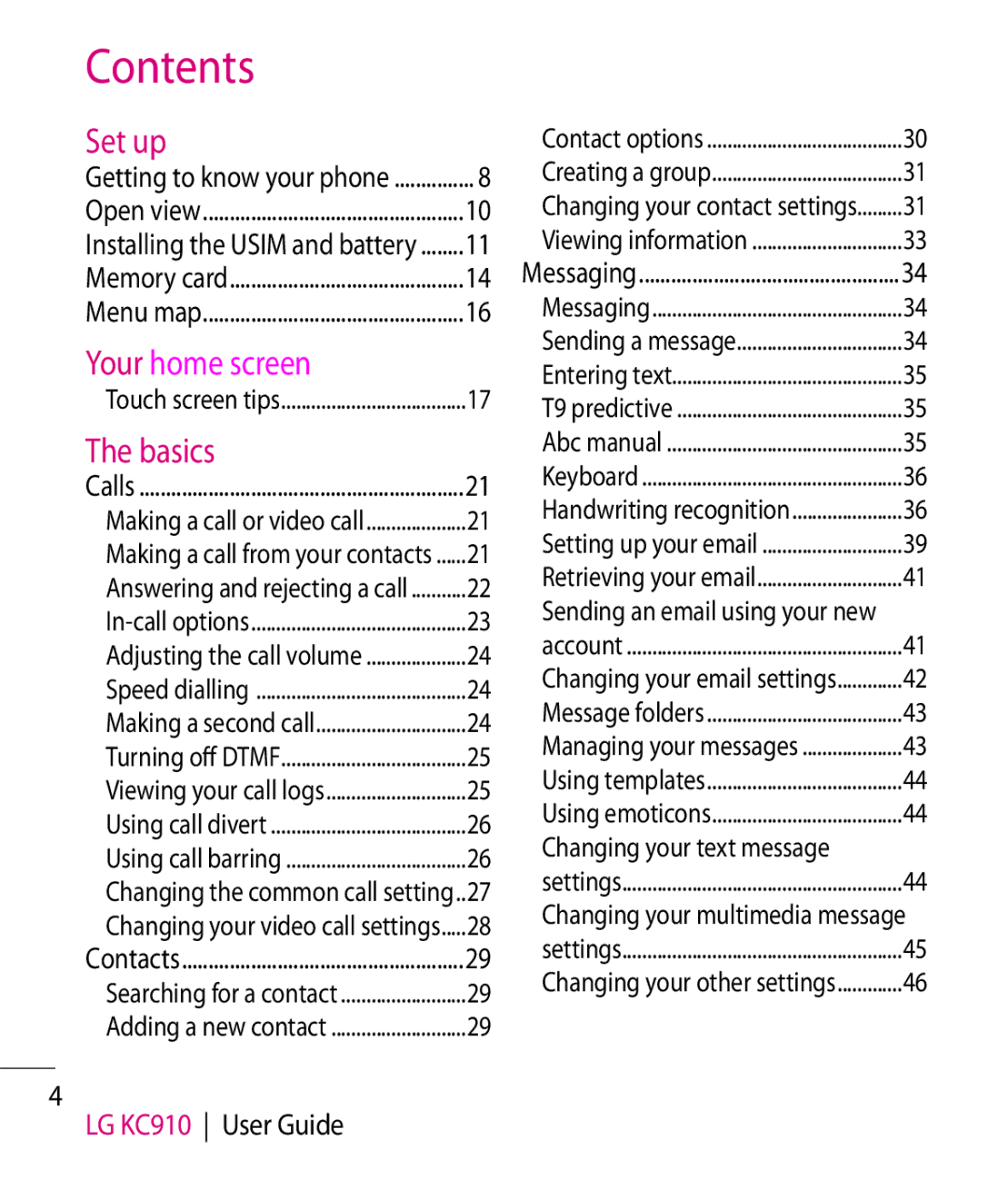 LG Electronics KC910 manual Contents 