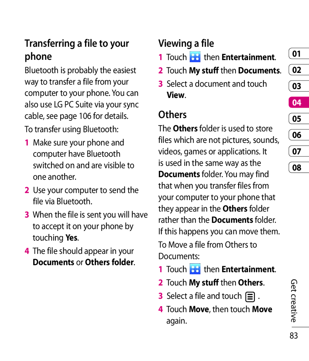 LG Electronics KC910 manual Transferring a file to your phone, Viewing a file, Touch My stuff then Others 