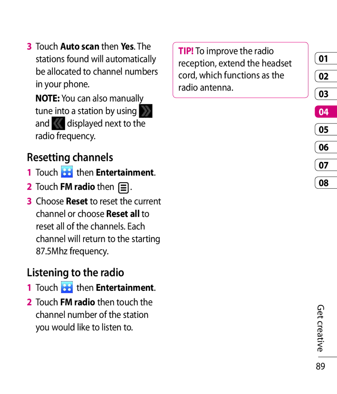 LG Electronics KC910 manual Resetting channels, Listening to the radio 