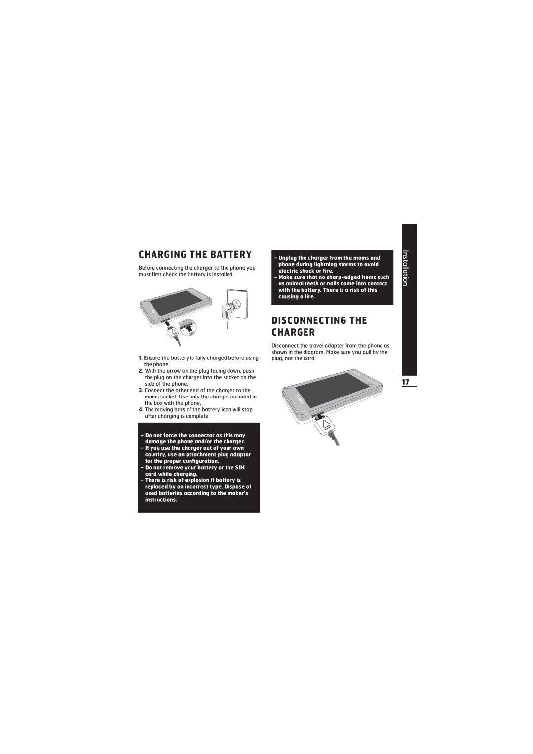 LG Electronics KE850 manual Charging the Battery, Disconnecting the Charger 