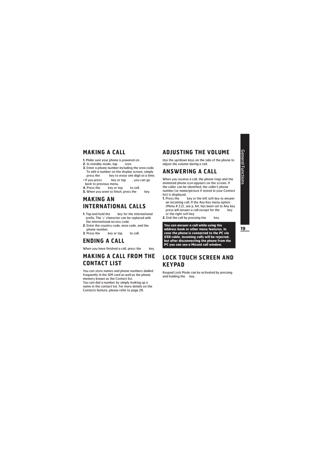 LG Electronics KE850 manual Ending a Call, Making a Call from the Contact List, Adjusting the Volume, Answering a Call 