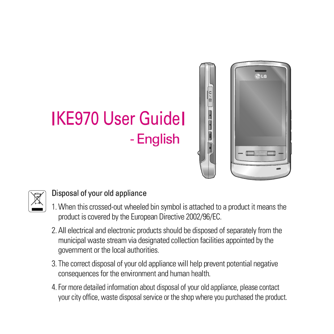 LG Electronics manual KE970 User Guide, Disposal of your old appliance 