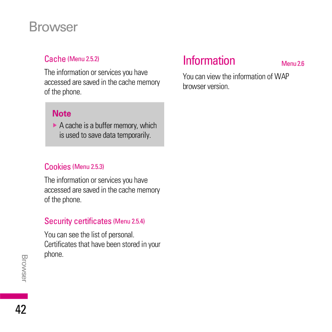 LG Electronics KE970 manual Information Menu, Phone, You can see the list of personal 