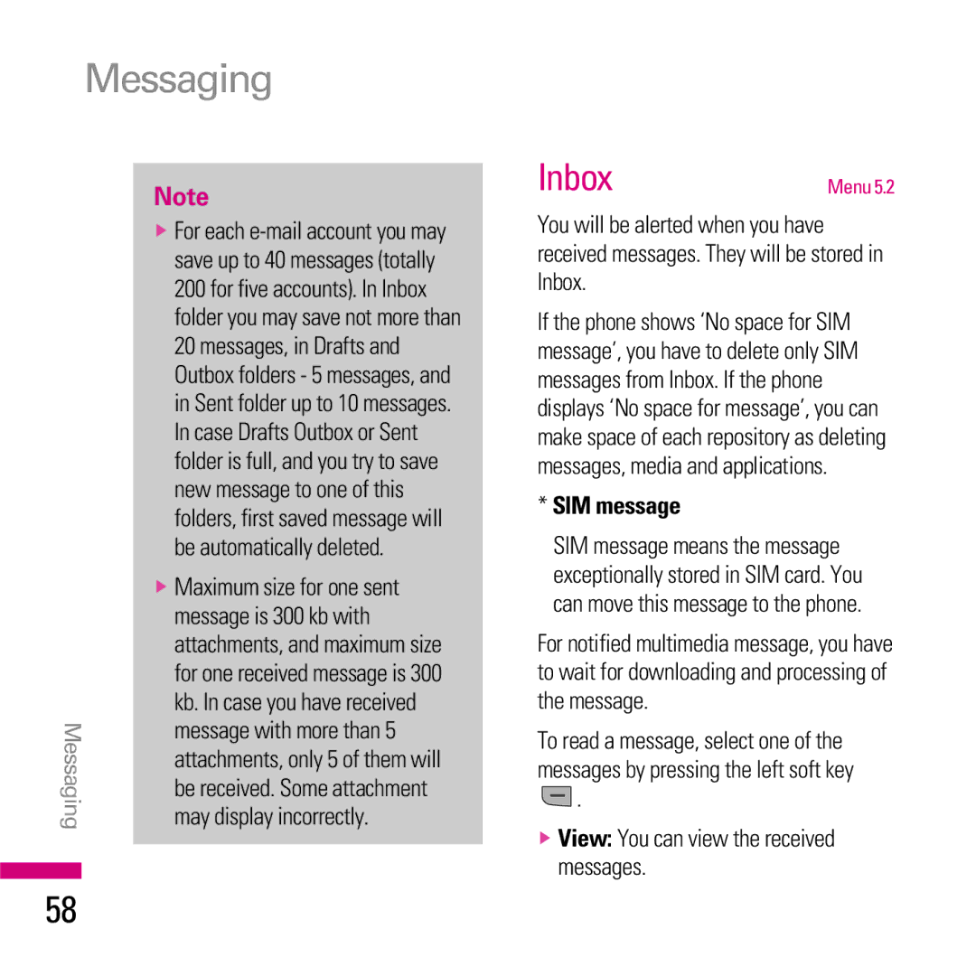 LG Electronics KE970 manual Inbox, SIM message 