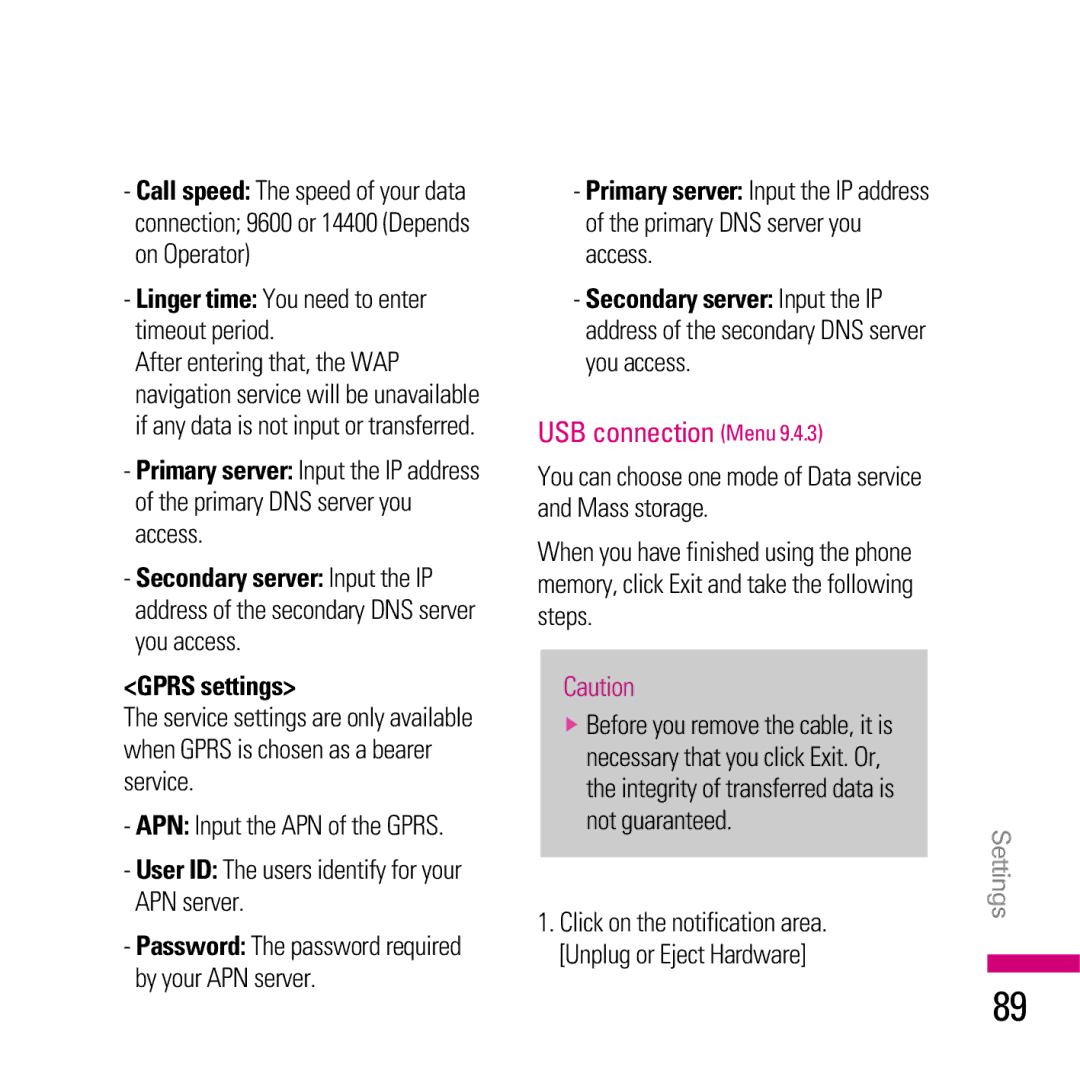 LG Electronics KE970 manual USB connection Menu, Linger time You need to enter timeout period 