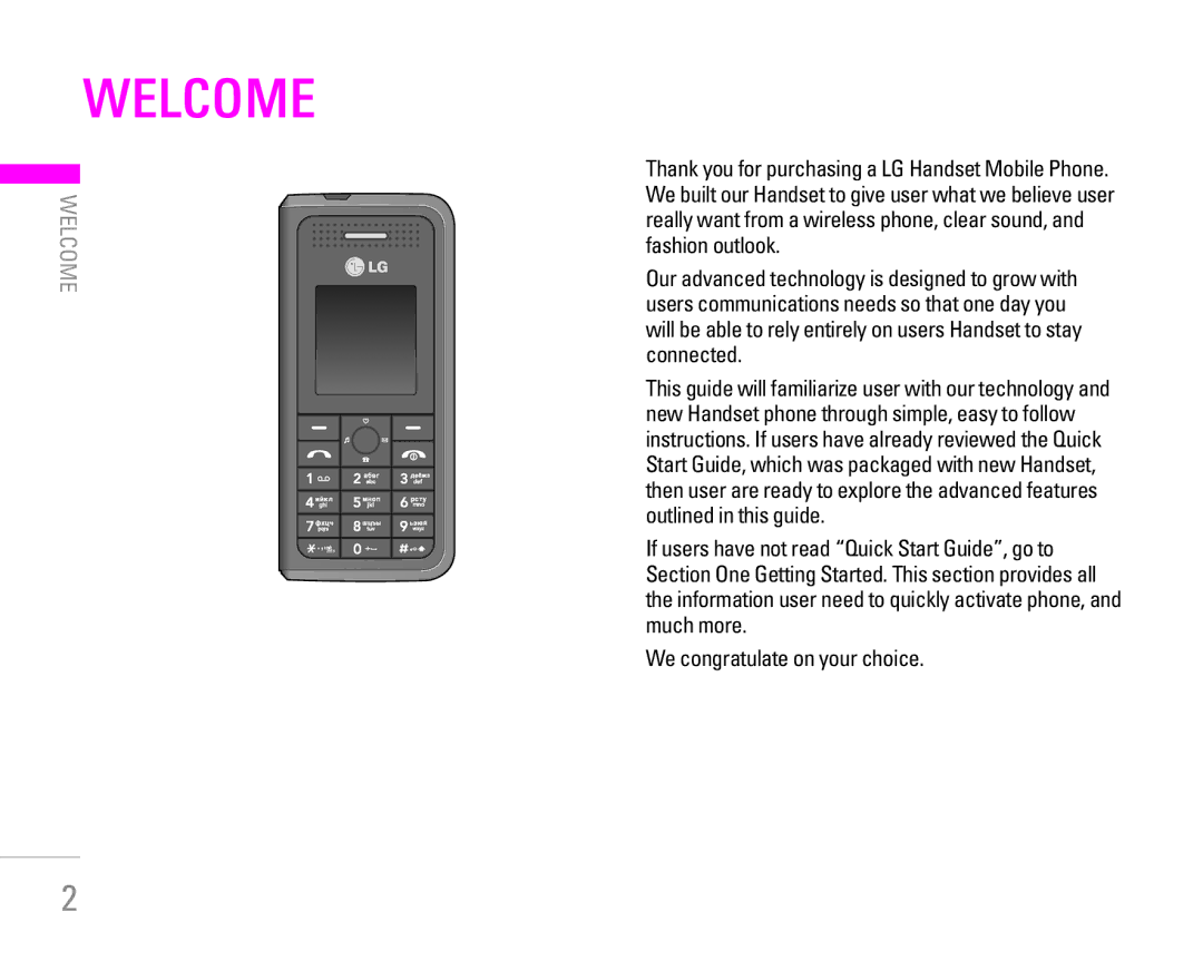 LG Electronics KG190 manual Welcome 