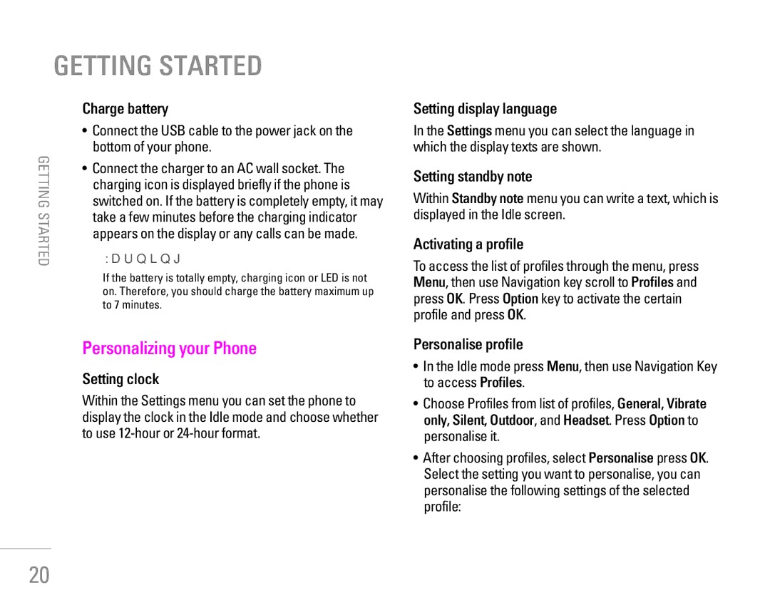 LG Electronics KG190 manual Getting Started, Personalizing your Phone 