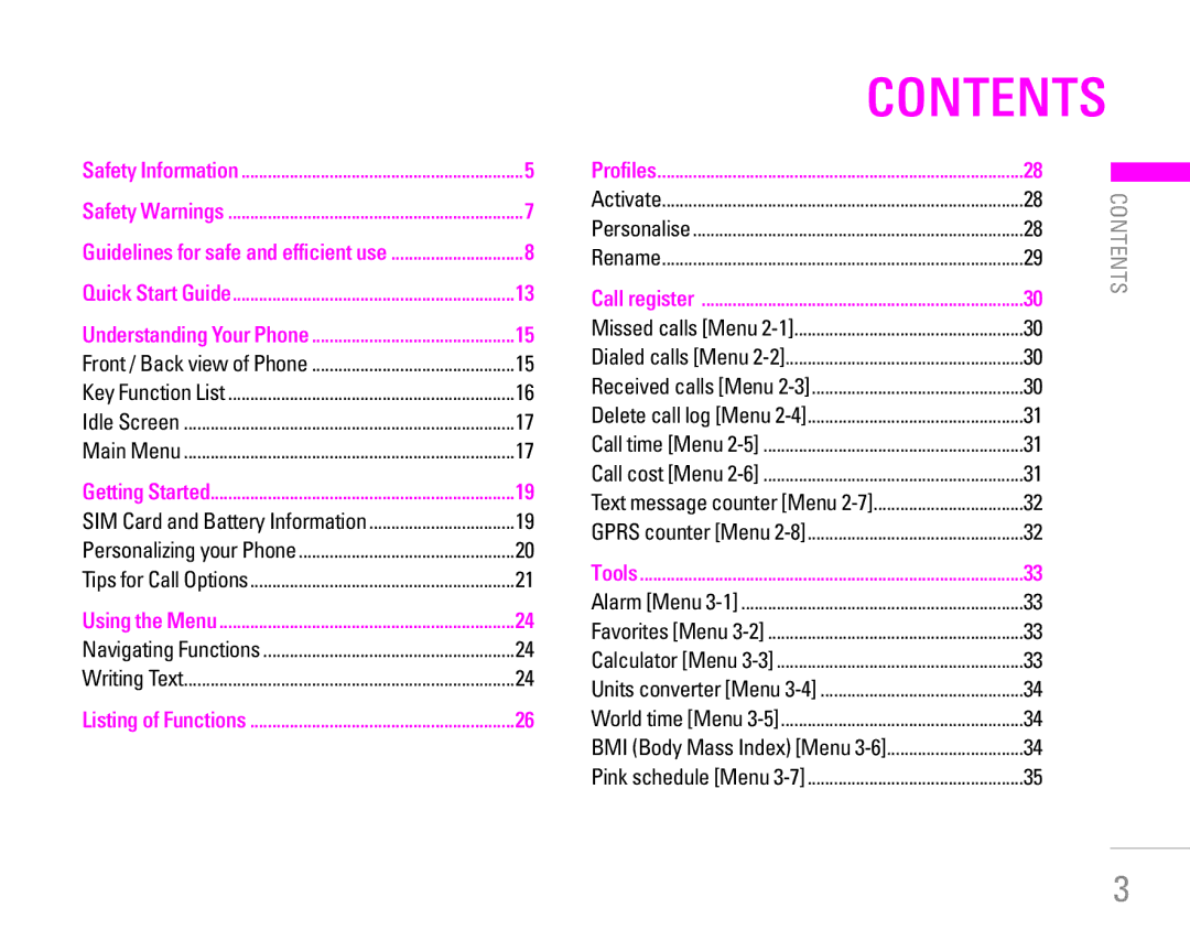 LG Electronics KG190 manual Contents 