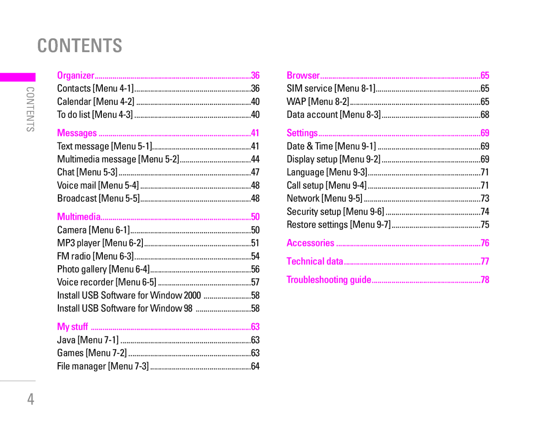 LG Electronics KG190 manual Contents 