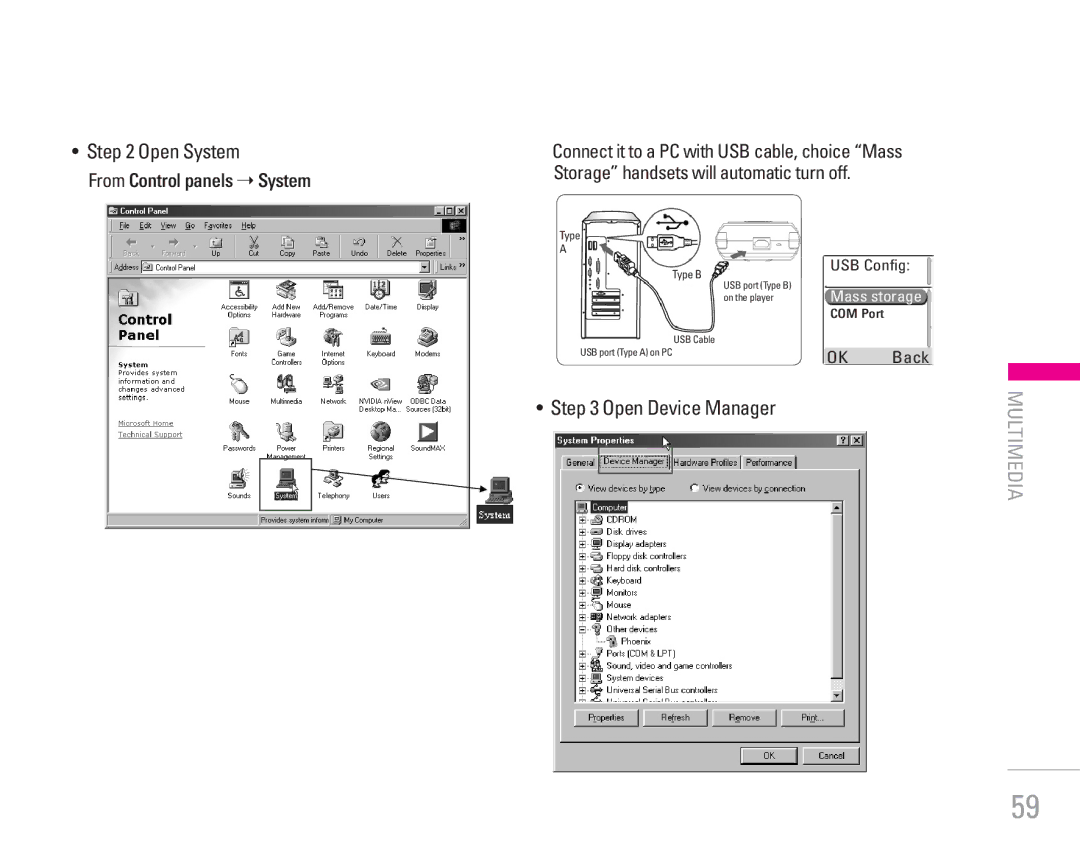 LG Electronics KG190 manual Open System, Open Device Manager, From Control panels System 