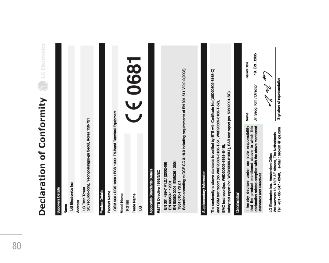 LG Electronics KG190 manual 