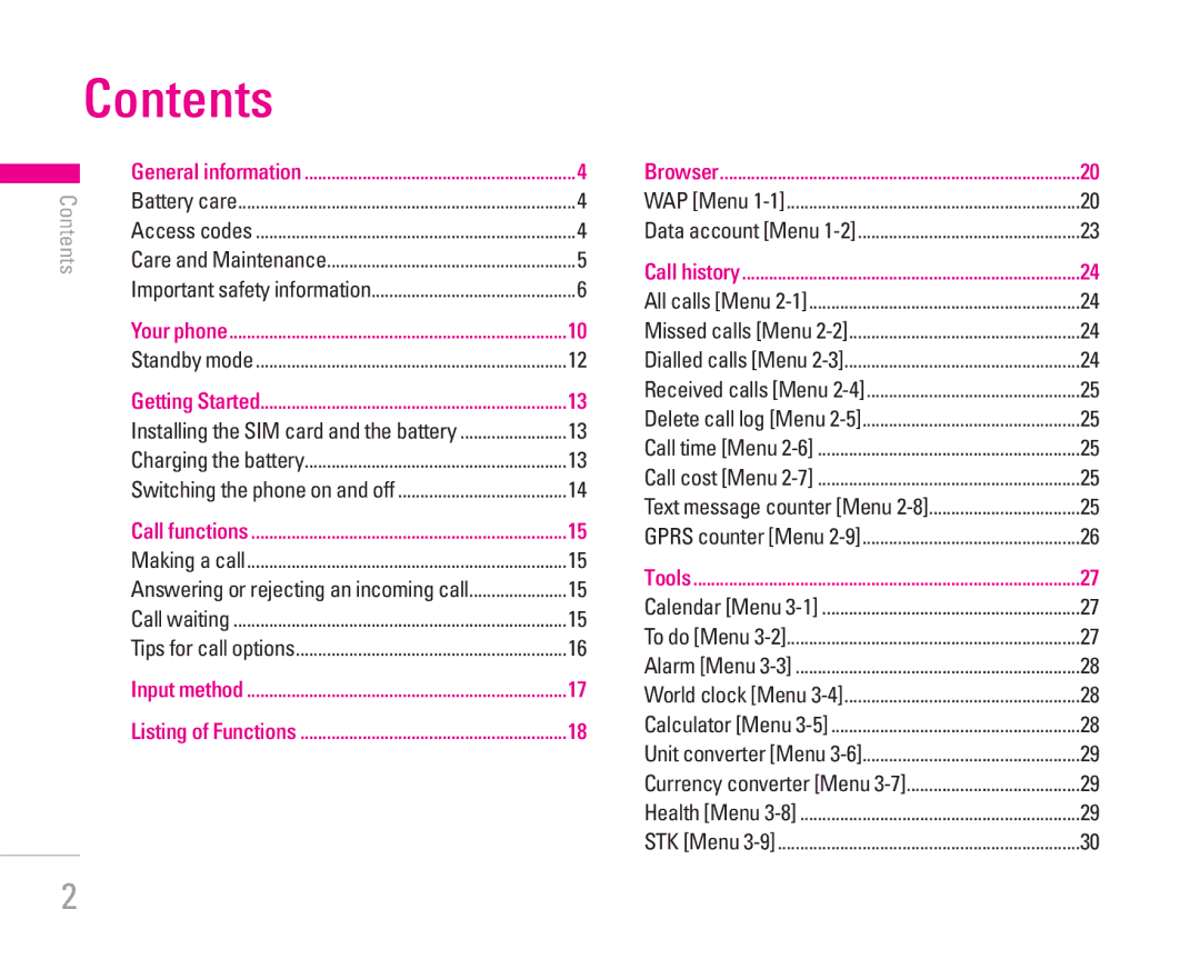 LG Electronics KG200 manual Contents 