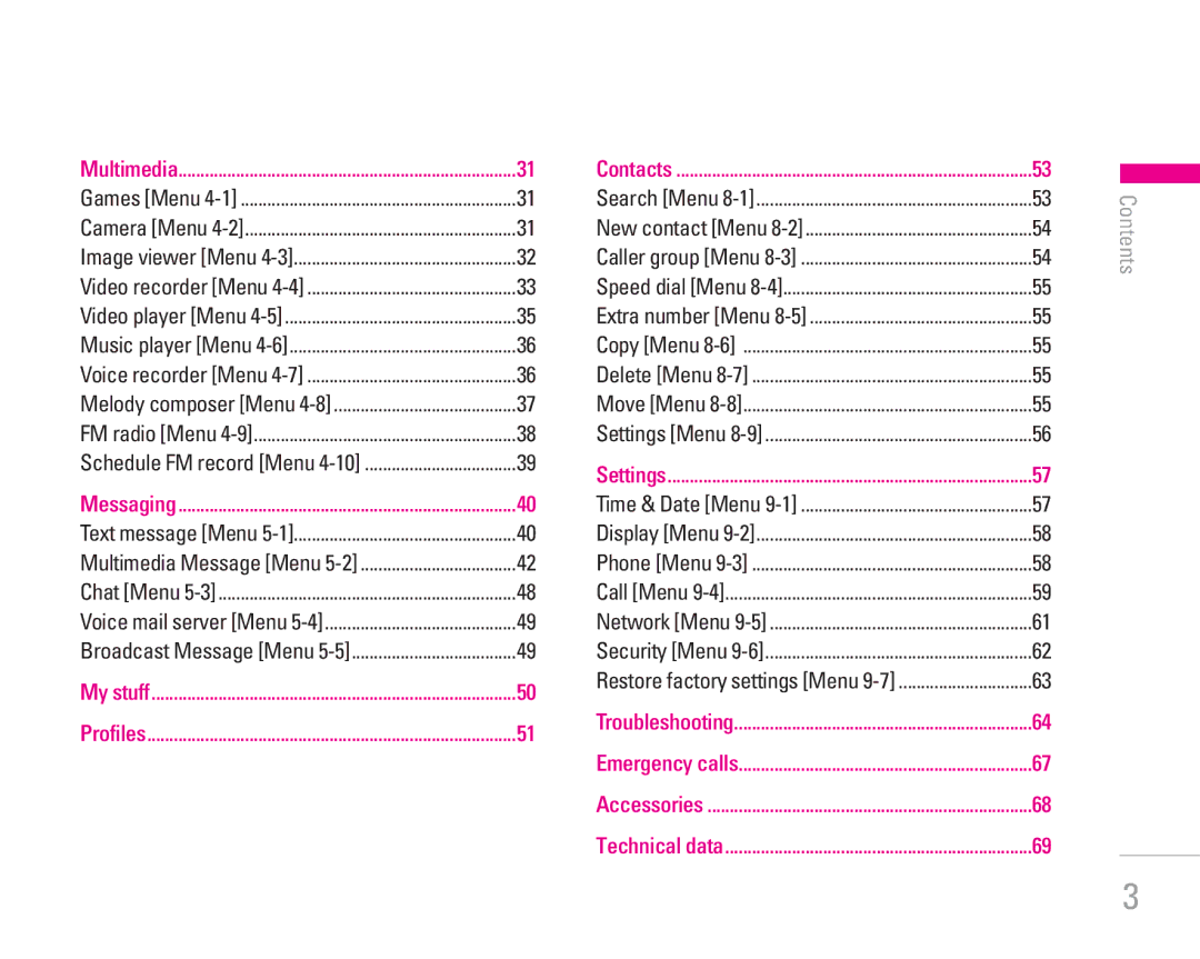 LG Electronics KG200 manual Contents 