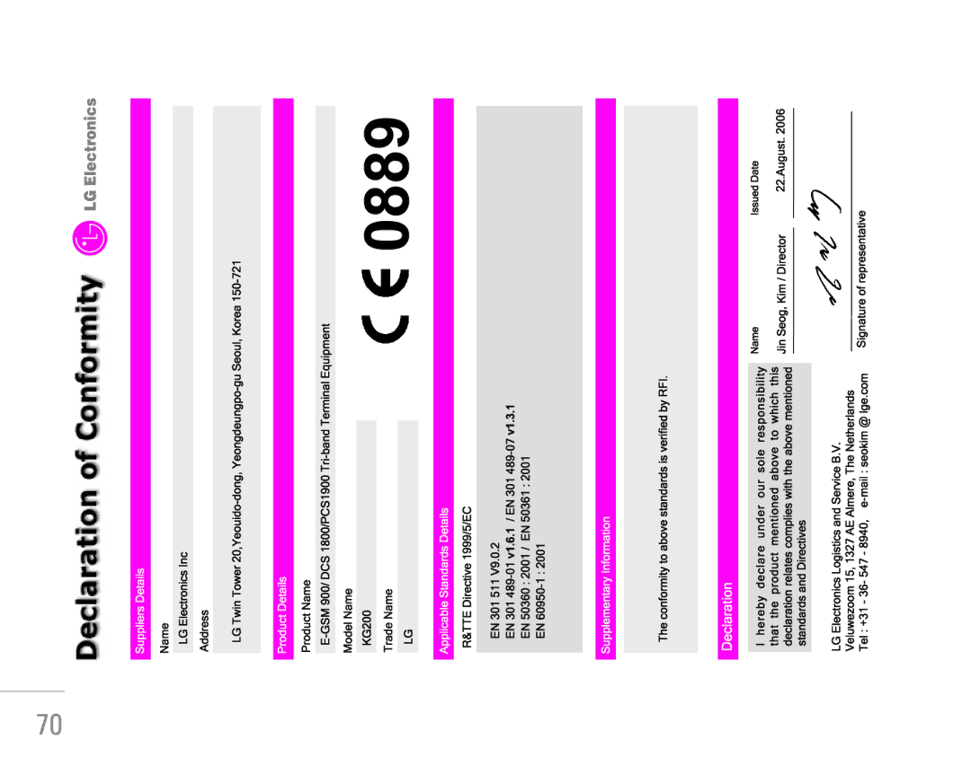 LG Electronics KG200 manual 