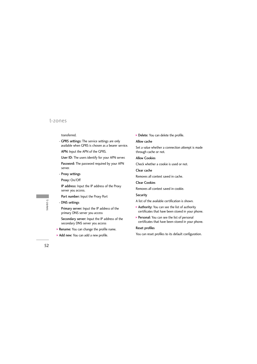 LG Electronics KG225 manual Zones 